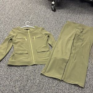 Boston Proper Olive womens Blazer Set with Gold Zippers